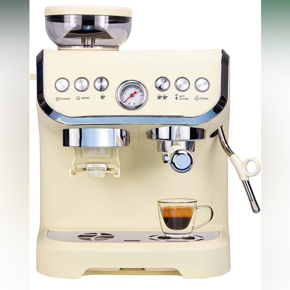 MIROX Other - Elegant Cream Espresso Machine with Built-in Grinder